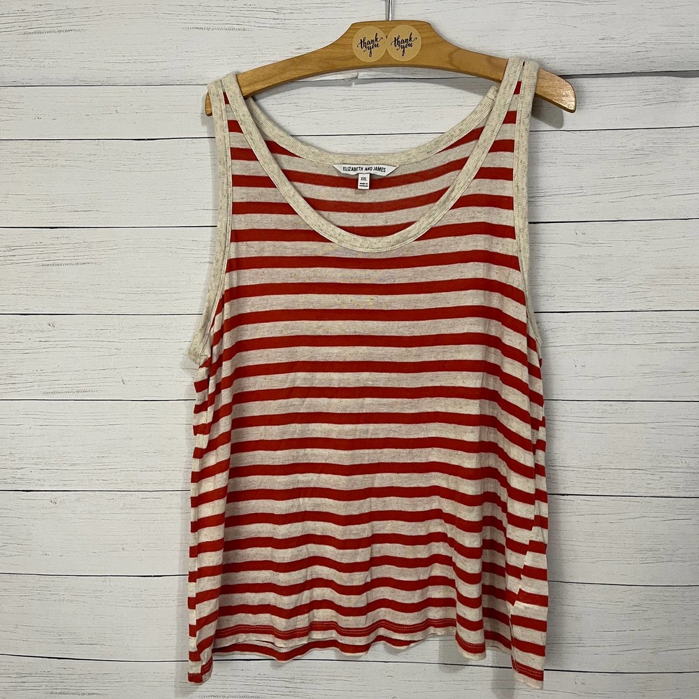 Elizabeth and James 2XL orange and cream stripe scoop neck basic tank top